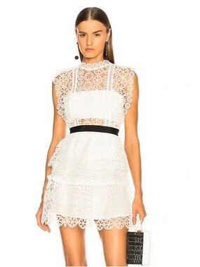 self portrait white crepe diamante mesh mini dress Self-Portrait | Dresses | Self Portrait White Crepe Diamante Trim Mini Dress